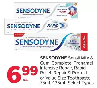 Rexall Sensodyne sensitivity & gum, complete, pronamel intensive repair, rapid relief, repair & protect or value size toothpaste offer