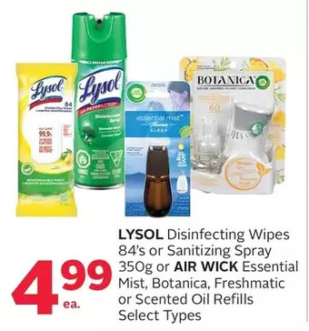 Rexall Lysol disinfecting wipes or sanitizing spray or air wick essential mist, botanica, freshmatic or scented oil refills offer