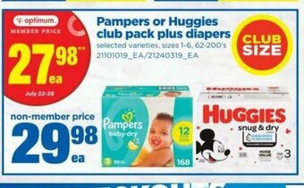 Real Canadian Superstore Pampers or Huggies Club Pack Plus Diapers offer