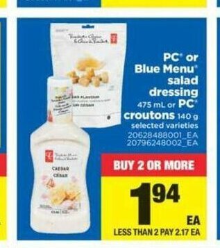 Real Canadian Superstore PC or Blue Menu Salad Dressing offer