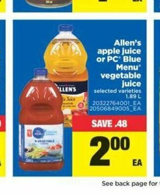Real Canadian Superstore Allen's Apple Juice offer