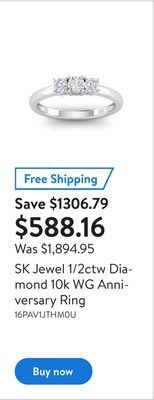 Walmart Sk jewel 1/2ctw diamond 10k wg anniversary ring offer