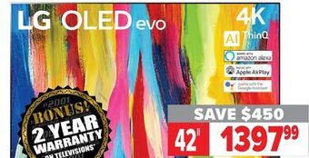 2001 Audio Video Lg 42" oled evo 4k self-lighting dolby atmos offer