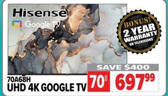 2001 Audio Video Hisense 70" uhd 4k google tv offer