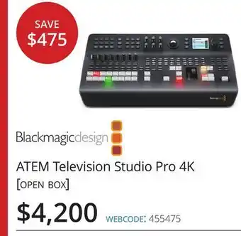Vistek Blackmagic design atem television studio pro 4k open box offer