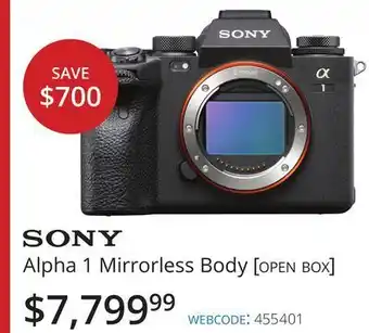 Vistek Sony alpha 1 mirrorless body [open box] offer