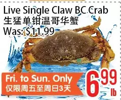 Bestco Food Mart Live single claw bc crab offer