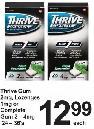 Pharmasave Thrive gum,lozenges or complete gum offer
