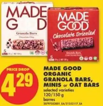 No Frills Made Good Organic Granola Bars, Minis or Oat Bars 120/150g offer