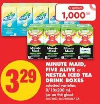 No Frills Minute Maid Five Alive or Nestea Iced Tea Drink Boxes 8/10x200 ml offer