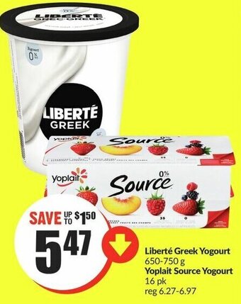 FreshCo Liberté Greek Yogourt 650-750 g Yoplait Source Yogourt 16 pk offer