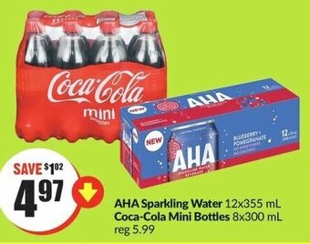 FreshCo AHA Sparkling Water 12x355 ml Coca-Cola Mini Bottles 8x300 ml offer