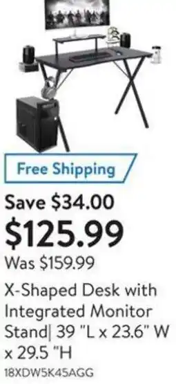 Walmart X-Shaped Desk with Integrated Monitor Stand| 39"L x 23.6" W x 29.5"H offer