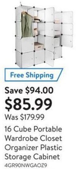 Walmart 16 Cube Portable Wardrobe Closet Organizer Plastic Storage Cabinet offer