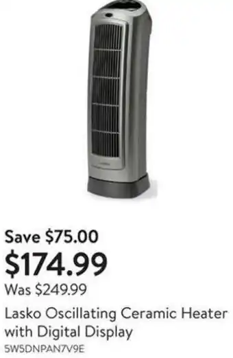 Walmart Lasko Oscillating Ceramic Heater with Digital Display offer