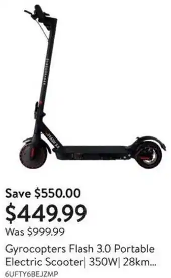 Walmart Gyrocopters Flash 3.0 Portable Electric Scooter|350W|28km offer