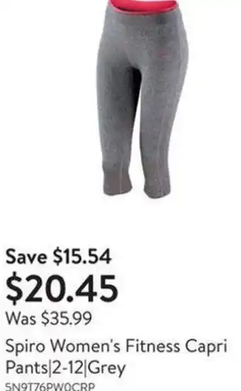 Walmart Spiro Women's Fitness Capri Pants|2-12|Grey offer