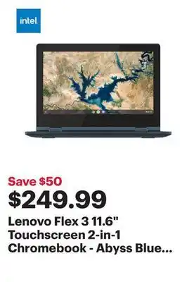 Best Buy Lenovo flex 3 11.6" touchscreen 2-in-1 chromebook - abyss blue (intel celeron n4000/64gb emmc/4gb ram/chrome os) offer