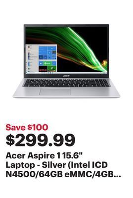 Best Buy Acer aspire 1 15.6" laptop - silver (intel icd n4500/64gb emmc/4gb ram/windows 11 s) offer
