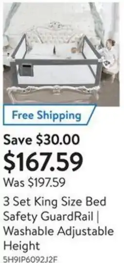 Walmart 3 Set King Size Bed Safety Guard Rail | Washable Adjustable Height offer