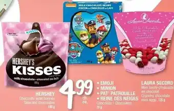 Jean Coutu Hershey Selected Chocolates 180g, Emoji Minion Chocolates 70 g, Laura Secord Cunchy Chocolate mini Eggs 135g offer