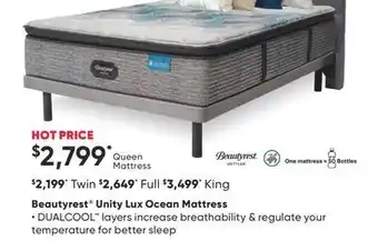 Sleep Country Beautyrest unity lux ocean mattress offer