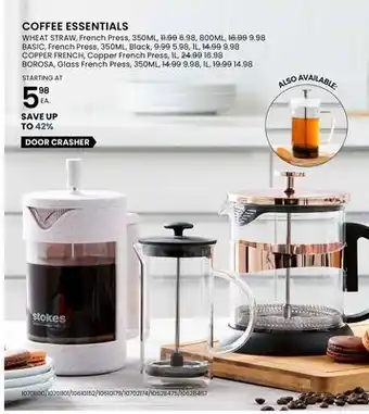 Stokes Coffee essentials wheat straw, french press offer