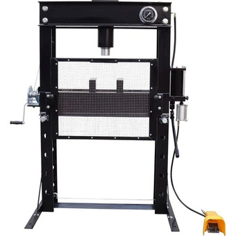 Princess Auto 50 ton pneumatic/hydraulic shop press with foot control and safety cage offer