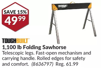 Princess Auto Toughbuilt 1,100 lb folding sawhorse offer