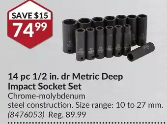 Princess Auto Pro.point 14 pc 1/2 in. dr metric deep impact socket set offer