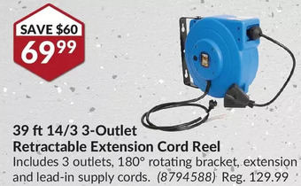 Princess Auto Power fist 39 ft 14/3 3-outlet retractable extension cord reel offer