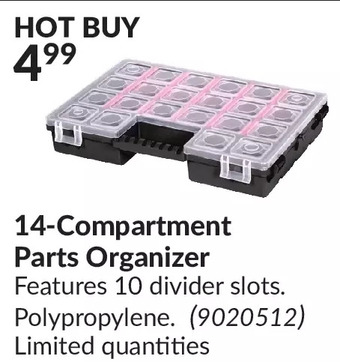 Princess Auto 14-compartment parts organizer offer