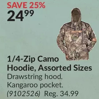 Princess Auto 1/4-zip camo hoodie offer