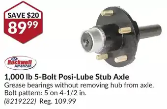 Princess Auto Rockwell american 1,000 lb 5-bolt posi-lube stub axle offer