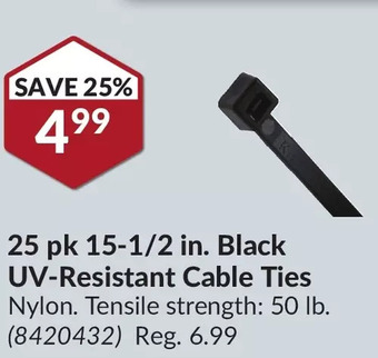 Princess Auto 25 pk 15-1/2 in. black uv-resistant cable ties offer