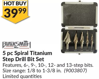 Princess Auto Mr. blacksmith 5 pc spiral titanium step drill bit set offer