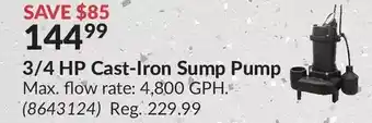 Princess Auto 3/4 hp cast-iron sump pump offer