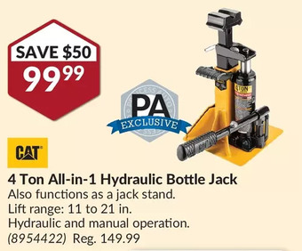 Princess Auto Cat 4 ton all-in-1 hydraulic bottle jack offer