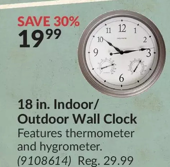 Princess Auto 18 in. indoor/outdoor wall clock offer