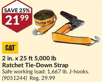 Princess Auto Cat 2 in. x 25 ft 5,000 lb ratchet tie-down strap offer