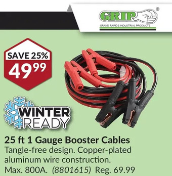 Princess Auto Grip 25 ft 1 gauge booster cables offer