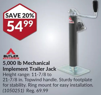Princess Auto Butler products 5,000 lb mechanical implement trailer jack offer