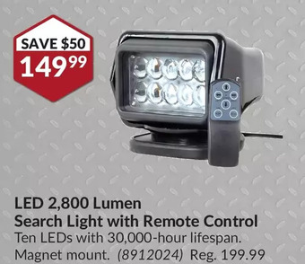 Princess Auto Led 2,800 lumen search light with remote control offer