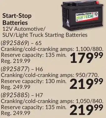 Princess Auto Start-stop batteries 12v automotive/suv/light truck starting batteries 65 | h6 | h7 offer