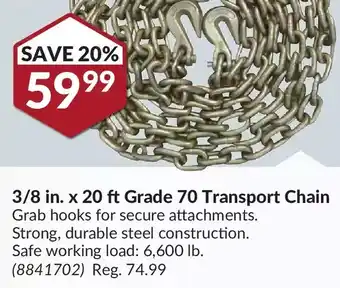 Princess Auto Erickson 3/8 in. x 20 ft grade 70 transport chain offer