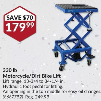 Princess Auto 330 lb motorcycle/dirt bike lift offer