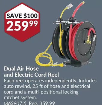 Princess Auto Dual air hose and electric cord reel offer