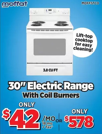 Surplus Furniture Moffat white 30" electric range with coil burners offer