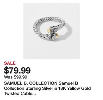 TSC Stores Samuel b collection sterling silver & 18k yellow gold twisted cable bypass ring offer