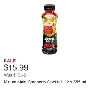 Costco Minute maid cranberry cocktail, 12 x 355 ml offer